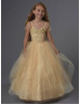 Beaded Tulle Flower Girl Dress With Sheer Bolero